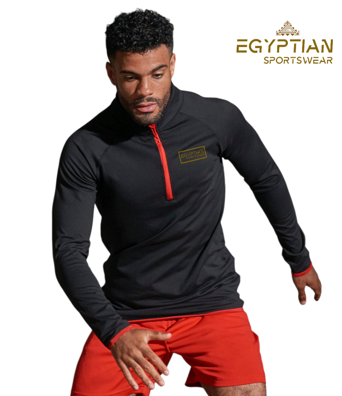 Egyptian Sportswear Black With Red 1/2 Zip Performance Top